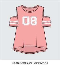 COLD SHOULDER SPORTY TOP FOR TEEN GIRLS AND KID GIRLS IN EDITABLE VECTOR FILE