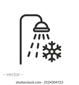 cold shower icon, bath room, bathing, douche with snowflake, thin line vector illustration