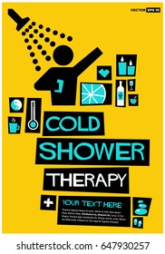 Cold Shower Therapy Poster In Flat Style Retro Design With Text Box Template
