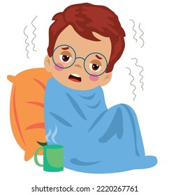 cold sick boy wrapped in blanket