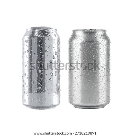 Cold silver aluminum beverage can covered with fresh condensation drops, isolated on a black background. Clean, modern product shot ideal for branding, packaging mockups, advertising, and drink promotions.