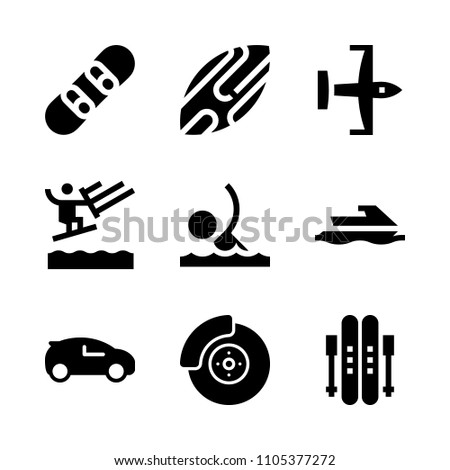 cold, skimboarding, stunt and light aircraft icons in Sport vector set. Graphics for web and design