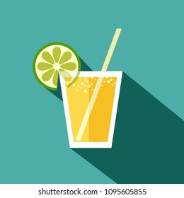 Cold slice fresh lemon juice, lemonade, summer drink, citrus vector icon