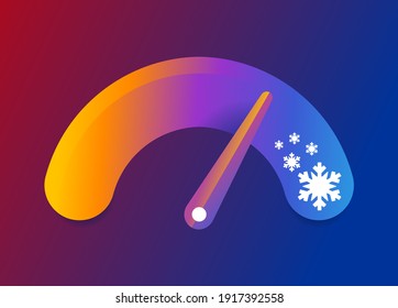 Cold snap concept - temperature measurment scale with lowering indicator and snowflakes. Vector illustration