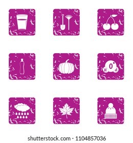 Cold snap icons set. Grunge set of 9 cold snap vector icons for web isolated on white background