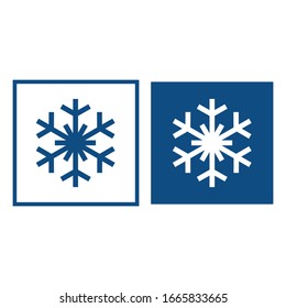 Copo de nieve frío. El símbolo está situado en un marco cuadrado. Iconos azules vectoriales.