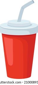 Cold soda drink in plastic cup with straw. Illustration of beverage soda container paper isolated vector