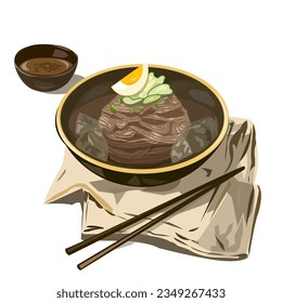 Cold Somen noodles and dipping sauce vector illustration flat design EPS file