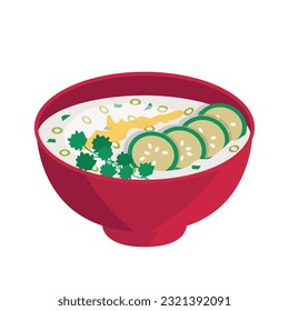 Сacik. Cold soup based on sour milk or yogurt, with cucumbers. Vector graphic.