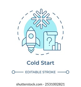 Cold start soft blue concept icon. Recommendation system, marketing. Data organization. Round shape line illustration. Abstract idea. Graphic design. Easy to use article, blog post