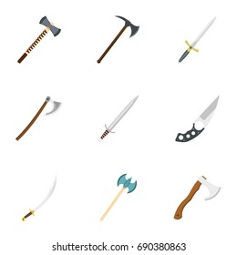 Cold steel arms icon set. Flat style set of 9 cold weapon vector icons for web isolated on white background