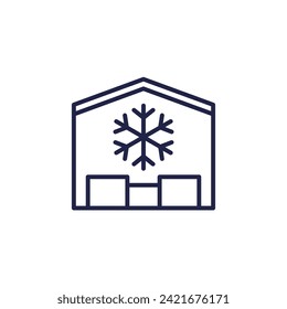 icono de almacenamiento en frío con un almacén, vector de línea