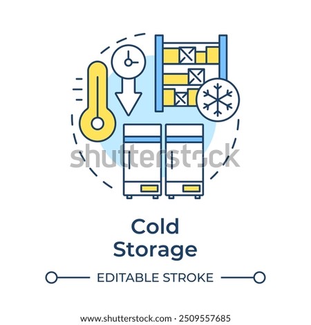 Cold storage multi color concept icon. Industrial building type. Refrigeration. Temperature control. Round shape line illustration. Abstract idea. Graphic design. Easy to use in brochure