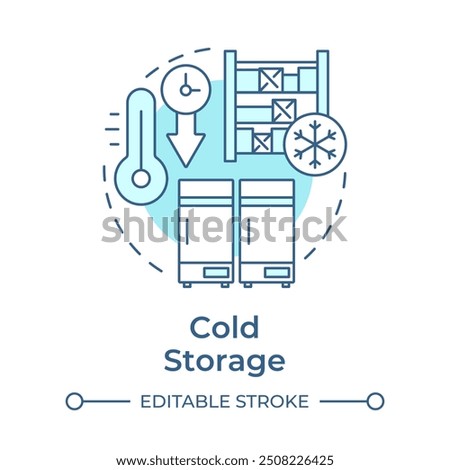 Cold storage soft blue concept icon. Industrial building type. Refrigeration. Temperature control. Round shape line illustration. Abstract idea. Graphic design. Easy to use in brochure