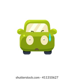 Cold Sweat Green Car Emoji Cute Childish Style Character Flat Isolated Vector Icon