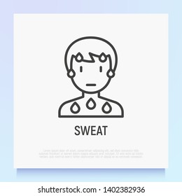 Cold sweat thin line icon. Modern vector illustration of illness symptom.