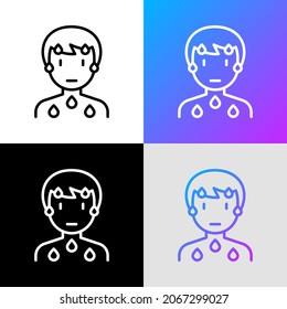 Icono de línea delgada de sudor frío. Ilustración vectorial moderna del síntoma de enfermedad.