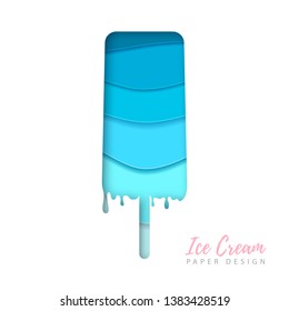 Cold sweet ice cream silhouette. Cut out paper art style design.