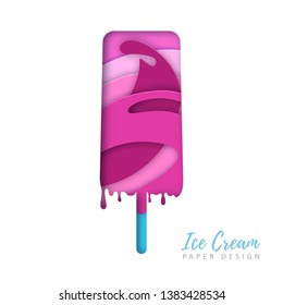 Cold sweet ice cream silhouette. Cut out paper art style design.