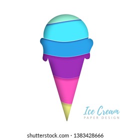 Cold sweet ice cream silhouette. Cut out paper art style design.