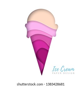 Cold sweet ice cream silhouette. Cut out paper art style design.