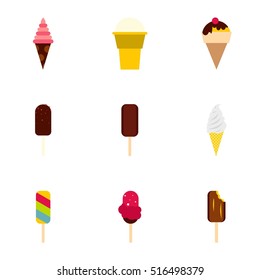 Cold sweets icons set. Flat illustration of 9 cold sweets vector icons for web