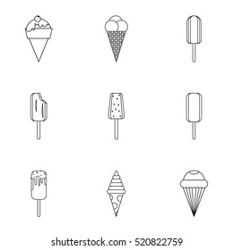 Cold sweets icons set. Outline illustration of 9 cold sweets vector icons for web