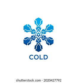 Diseño del logotipo del símbolo frío, icono de copo de nieve, signo vectorial, colorido, patrón
