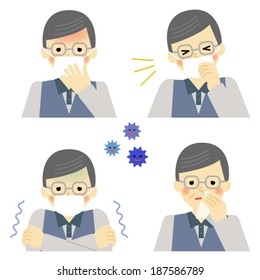 Cold symptoms of senior man / Vector EPS 10 illustration