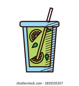 cold tea cup icon over white background, hand draw style, vector illustration