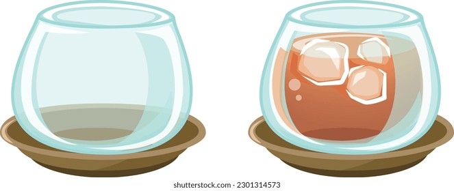 Cold tea glass and cold tea glass icon set with barley tea. Vector image