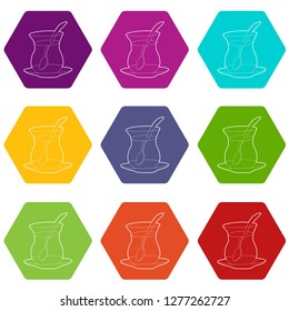 Cold tea icons 9 set coloful isolated on white for web