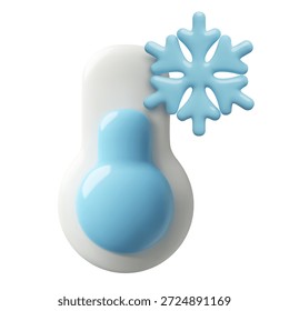 Cold temperature blue thermometer 3d icon with a snowflake. Winter weather cute minimal realistic vector illustration.