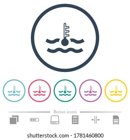 Cold temperature engine coolant flat color icons in round outlines. 6 bonus icons included.