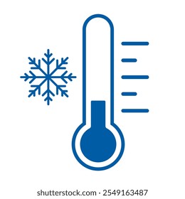 Icono de la temperatura fría, mantenga la etiqueta congelada, termómetro con la Ilustración vectorial del copo de nieve en el fondo blanco. Signo plano de Clima frío. Almacenamiento en refrigerador y congelador. Pronóstico del Clima Invierno nevado