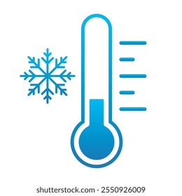 Icono de la temperatura fría, mantenga la etiqueta congelada, termómetro con la Ilustración vectorial del copo de nieve en el fondo blanco. Signo plano de Clima frío. Almacenamiento en refrigerador y congelador. Pronóstico del Clima Invierno nevado