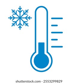 Icono de la temperatura fría, mantenga la etiqueta congelada, termómetro con la Ilustración vectorial del copo de nieve en el fondo blanco. Signo plano de Clima frío. Almacenamiento en refrigerador y congelador. Pronóstico del Clima Invierno nevado