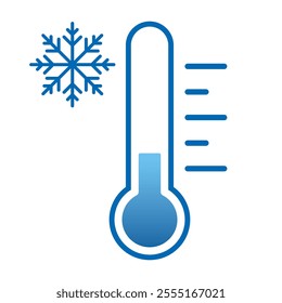 Cold temperature icon, keep frozen label, thermometer with snowflake vector illustration on white background. Cold Weather Flat Sign. Storage in refrigerator and freezer. Weather forecast snowy winter