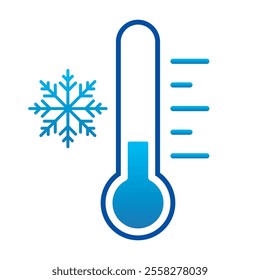 Cold temperature icon, keep frozen label, thermometer with snowflake vector illustration on white background. Cold Weather Flat Sign. Storage in refrigerator and freezer. Weather forecast snowy winter