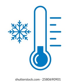 Cold temperature icon, keep frozen label, thermometer with snowflake vector illustration on white background. Cold Weather Flat Sign. Storage in refrigerator and freezer. Weather forecast snowy winter