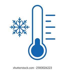 Cold temperature icon, keep frozen label, thermometer with snowflake vector illustration on white background. Cold Weather Flat Sign. Storage in refrigerator and freezer. Weather forecast snowy winter