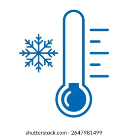 Cold temperature icon, keep frozen label, thermometer with snowflake vector illustration on white background. Cold Weather Flat Sign. Storage in refrigerator and freezer. Weather forecast snowy winter