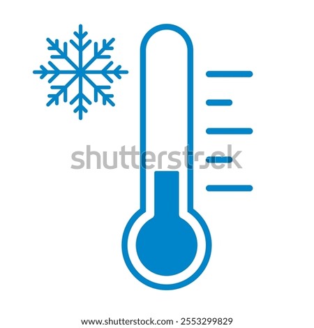 Cold temperature icon, keep frozen label, thermometer with snowflake vector illustration on white background. Cold Weather Flat Sign. Storage in refrigerator and freezer. Weather forecast snowy winter