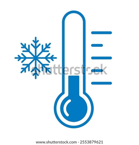 Cold temperature icon, keep frozen label, thermometer with snowflake vector illustration on white background. Cold Weather Flat Sign. Storage in refrigerator and freezer. Weather forecast snowy winter