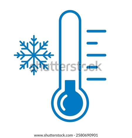 Cold temperature icon, keep frozen label, thermometer with snowflake vector illustration on white background. Cold Weather Flat Sign. Storage in refrigerator and freezer. Weather forecast snowy winter