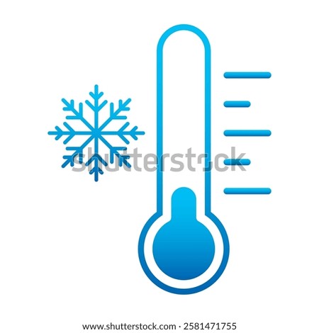 Cold temperature icon, keep frozen label, thermometer with snowflake vector illustration on white background. Cold Weather Flat Sign. Storage in refrigerator and freezer. Weather forecast snowy winter