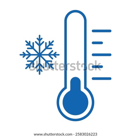 Cold temperature icon, keep frozen label, thermometer with snowflake vector illustration on white background. Cold Weather Flat Sign. Storage in refrigerator and freezer. Weather forecast snowy winter