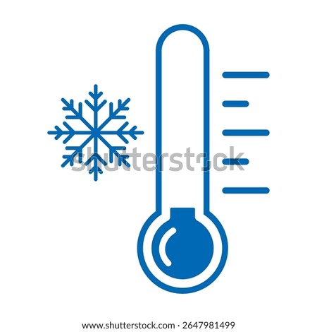 Cold temperature icon, keep frozen label, thermometer with snowflake vector illustration on white background. Cold Weather Flat Sign. Storage in refrigerator and freezer. Weather forecast snowy winter