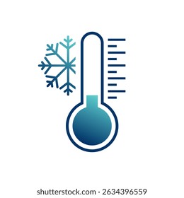 Cold temperature icon, thermometer with snowflakes vector illustration on white background. snowy winter wether forecast