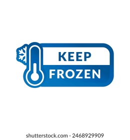 Cold Temperature, Keep Frozen Label with Gradient, Blue Thermometer and Snowflake Icon Vector Illustration on White Background. Cold Weather Flat Sign. Storage in Refrigerator and Freezer.